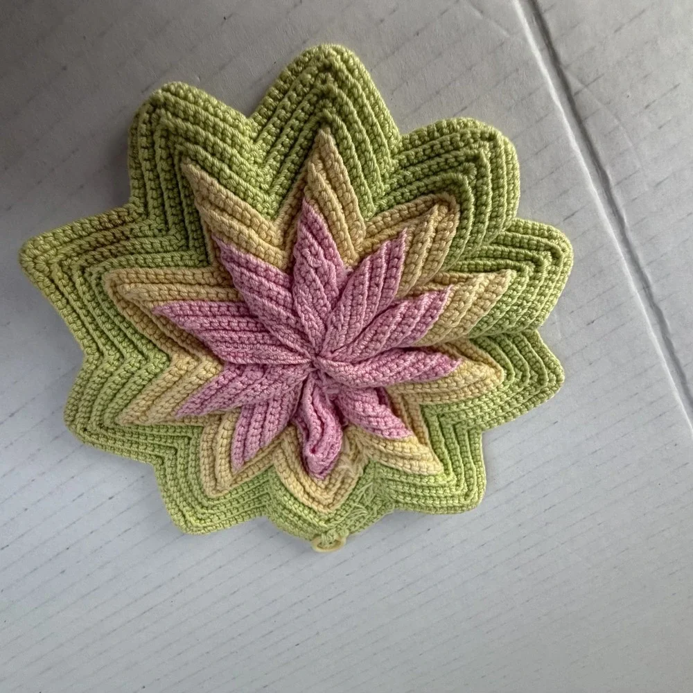 Vintage Pastel Star Shape Doily, Linen, Flower Hippie